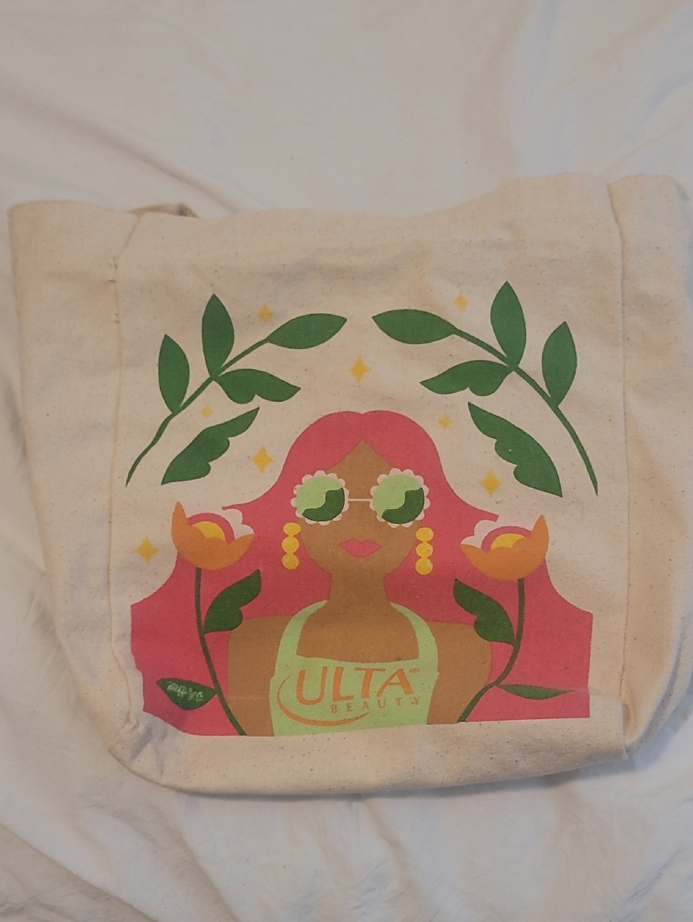 Ulta Beauty Pink and Green Floral Canvas Tote
